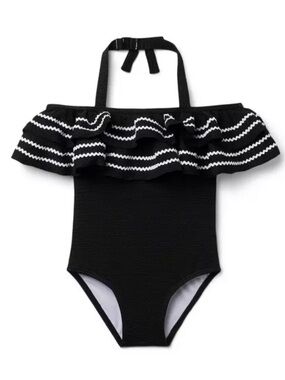 Janie and Jack Black Ruffled One-Piece Swim Suit with White Trim